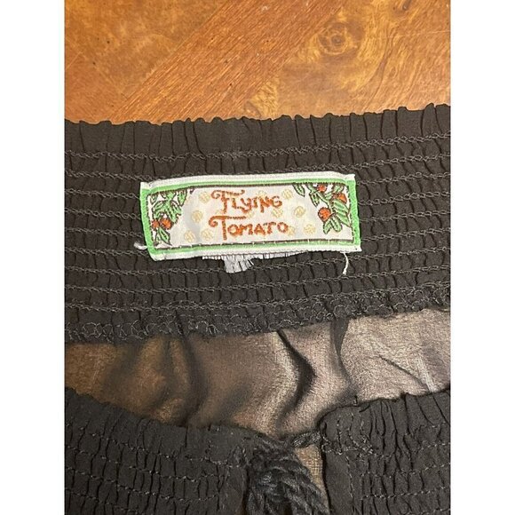 Flying Tomato Embroidered Peasant Top S Small Black Ivory Batwing Sleeve Sheer - Picture 3 of 6